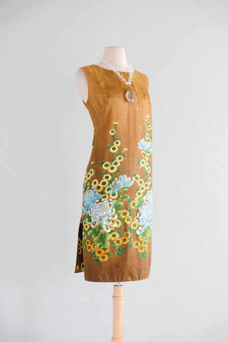 Vintage 1960's Sunflower Hawaiian Shift Dress by Ui-Maikai / M