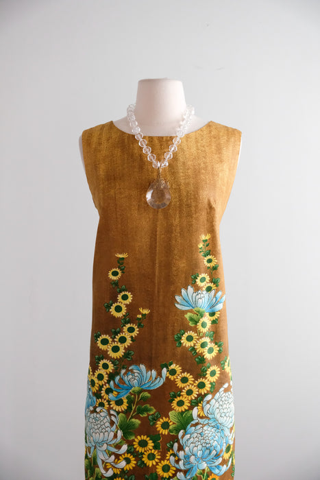 Vintage 1960's Sunflower Hawaiian Shift Dress by Ui-Maikai / M