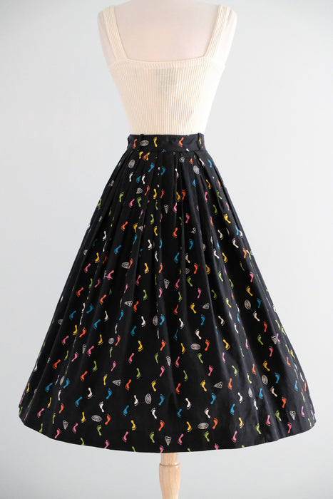 Vintage 1950's "Gay Tracks" Artist Print Skirt from Modern Jr. / S