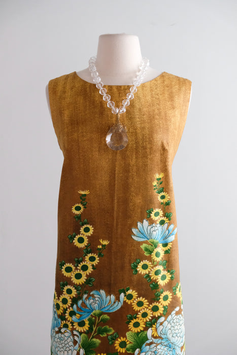 Vintage 1960's Sunflower Hawaiian Shift Dress by Ui-Maikai / M