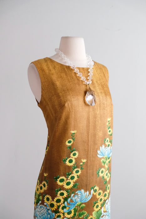 Vintage 1960's Sunflower Hawaiian Shift Dress by Ui-Maikai / M