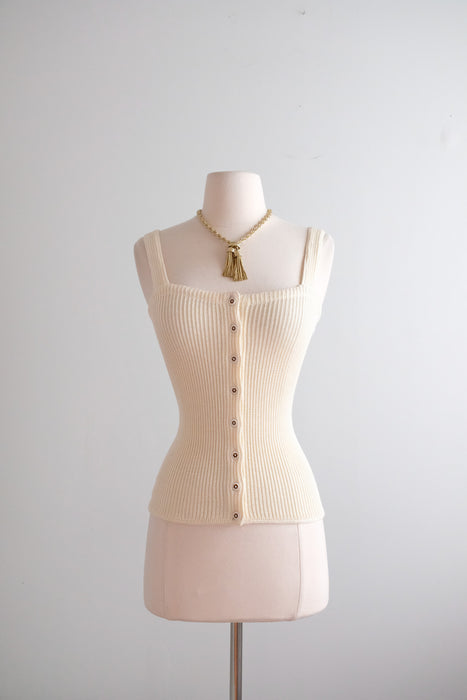 Vintage 1970's NOS Ivory Knit Tank Top by MISSONI / S