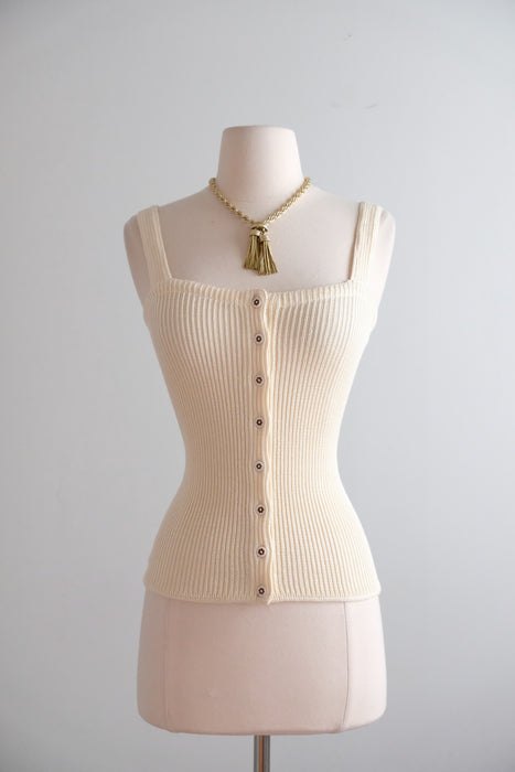 Vintage 1970's NOS Ivory Knit Tank Top by MISSONI / S