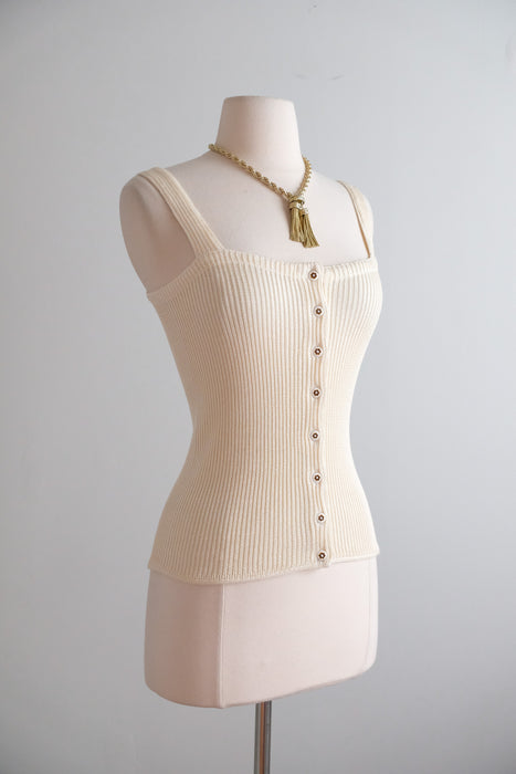 Vintage 1970's NOS Ivory Knit Tank Top by MISSONI / S