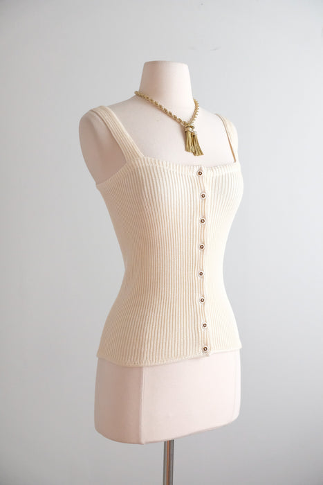 Vintage 1970's NOS Ivory Knit Tank Top by MISSONI / S