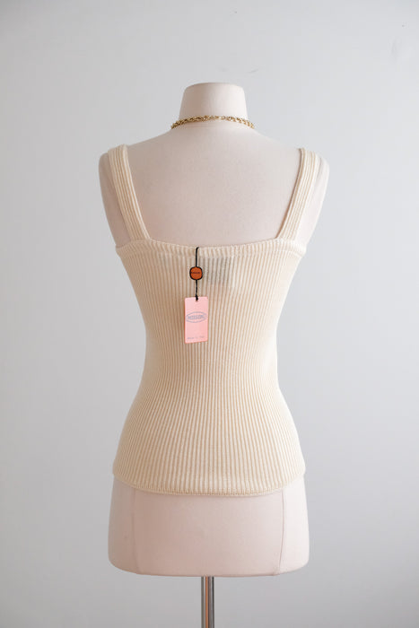 Vintage 1970's NOS Ivory Knit Tank Top by MISSONI / S