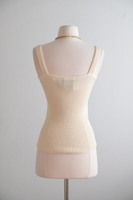 Vintage 1970's NOS Ivory Knit Tank Top by MISSONI / S
