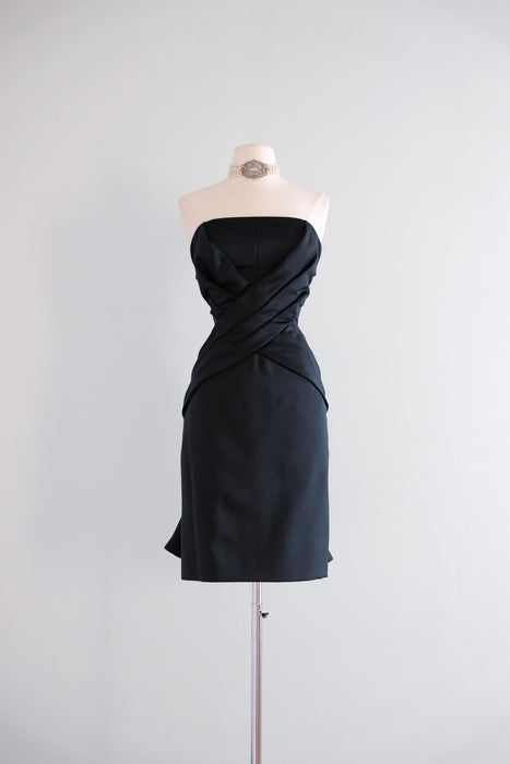 Stunning Vintage Sculptural Black Strapless Cocktail Dress By Victor C – Xtabay Vintage