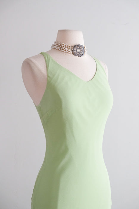 Vintage 1990's Matcha Green Silk Chiffon Dress / S