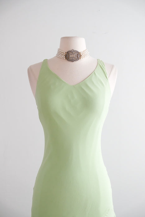 Vintage 1990's Matcha Green Silk Chiffon Dress / S