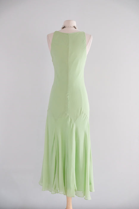 Vintage 1990's Matcha Green Silk Chiffon Dress / S
