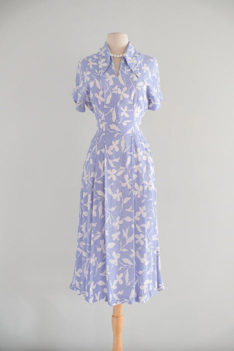 Vintage 1940's Periwinkle Floral Printed Rayon Day Dress / S
