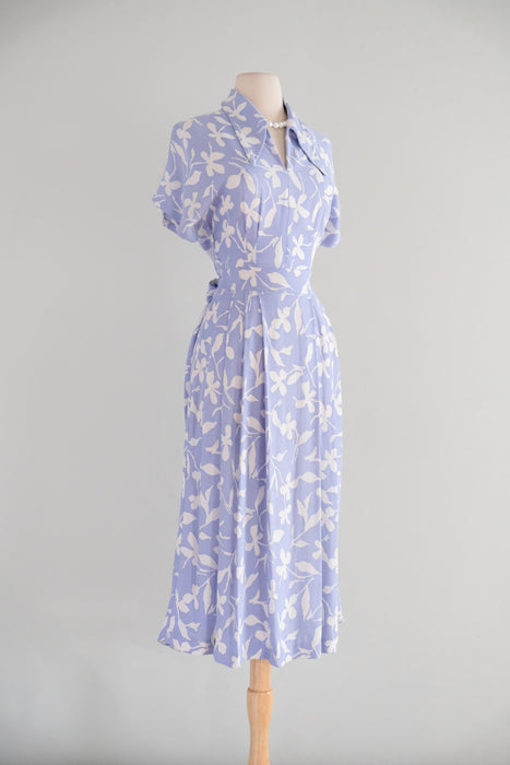 Vintage 1940's Periwinkle Floral Printed Rayon Day Dress / S