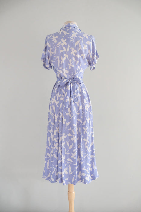 Vintage 1940's Periwinkle Floral Printed Rayon Day Dress / S
