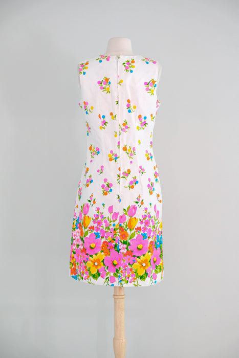 Vintage 1960's In Bloom Floral Cotton Shift by Channel 1 / SM