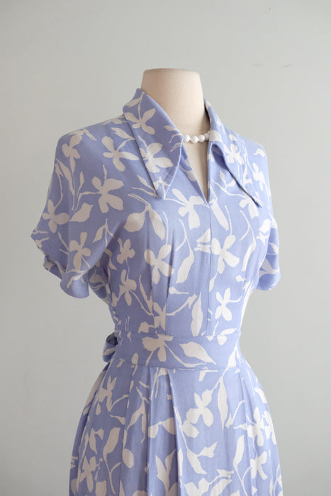 Vintage 1940's Periwinkle Floral Printed Rayon Day Dress / S