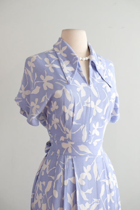 Vintage 1940's Periwinkle Floral Printed Rayon Day Dress / S