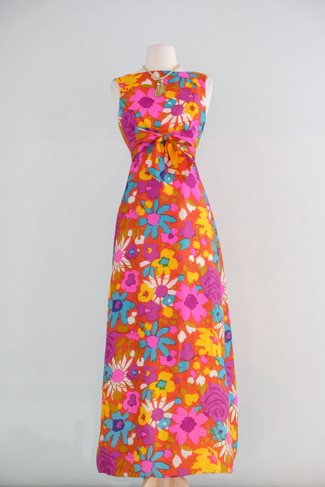 Vintage 1960's Colorful Springtime Floral Silk Gown / SM