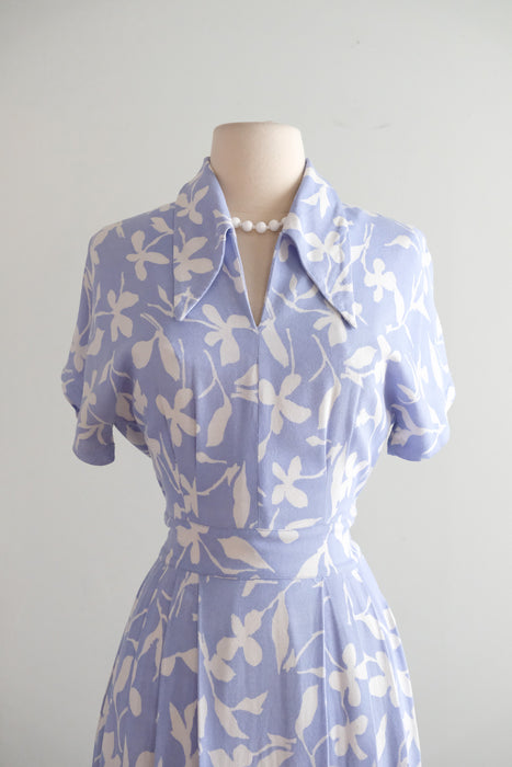 Vintage 1940's Periwinkle Floral Printed Rayon Day Dress / S