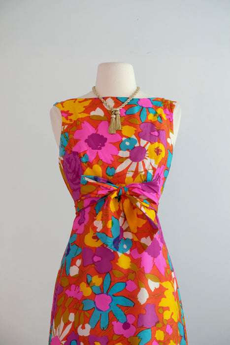 Vintage 1960's Colorful Springtime Floral Silk Gown / SM