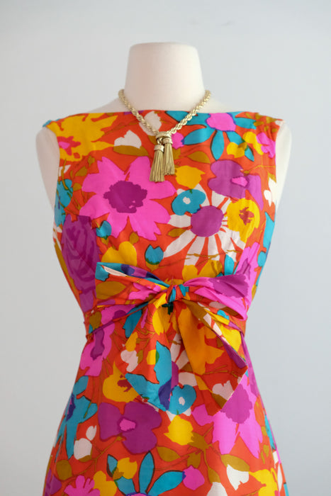 Vintage 1960's Colorful Springtime Floral Silk Gown / SM