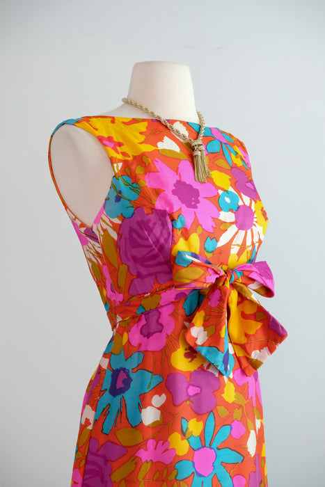 Vintage 1960's Colorful Springtime Floral Silk Gown / SM