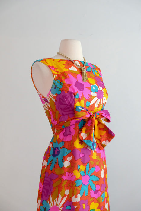 Vintage 1960's Colorful Springtime Floral Silk Gown / SM