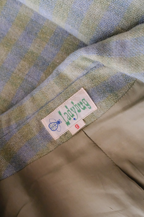 Adorable 1960's Mint Green & Periwinkle Cropped Wool Jacket / Sz M