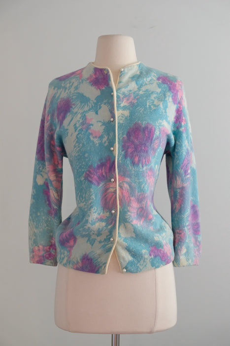Vintage 1960's Paintbrush Floral Angora Cardigan by Darlene / ML