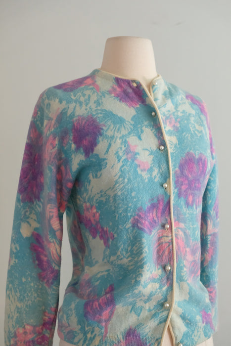 Vintage 1960's Paintbrush Floral Angora Cardigan by Darlene / ML