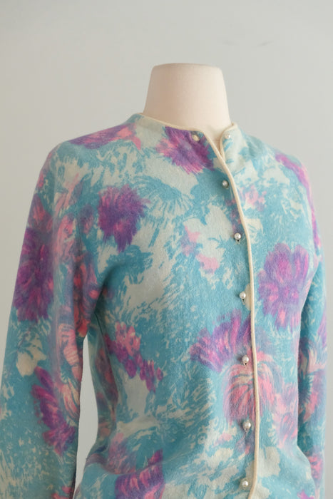 Vintage 1960's Paintbrush Floral Angora Cardigan by Darlene / ML