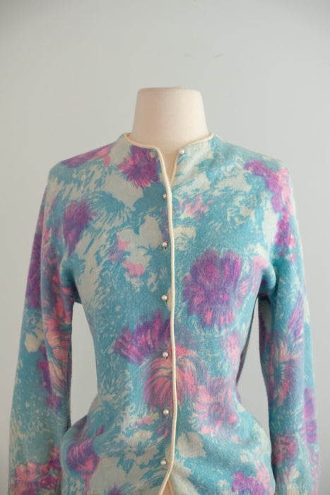 Vintage 1960's Paintbrush Floral Angora Cardigan by Darlene / ML