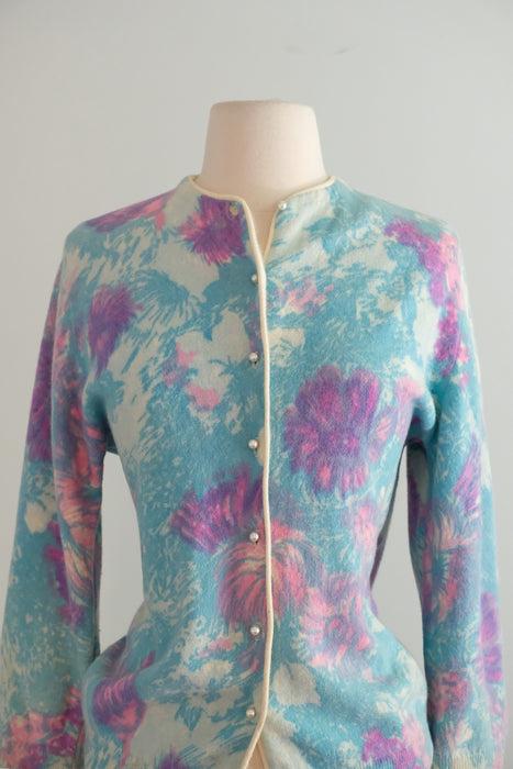Vintage 1960's Paintbrush Floral Angora Cardigan by Darlene / ML