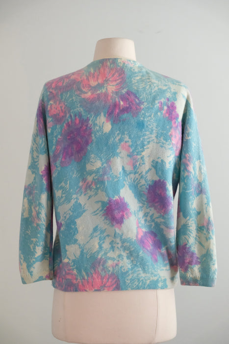Vintage 1960's Paintbrush Floral Angora Cardigan by Darlene / ML