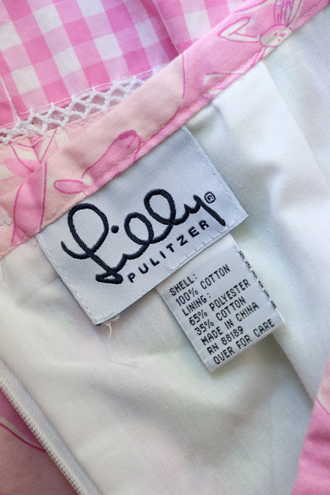 Vintage 1990's Pink Kangaroo Patchwork Cotton Skirt by Lilly Pulitzer / M