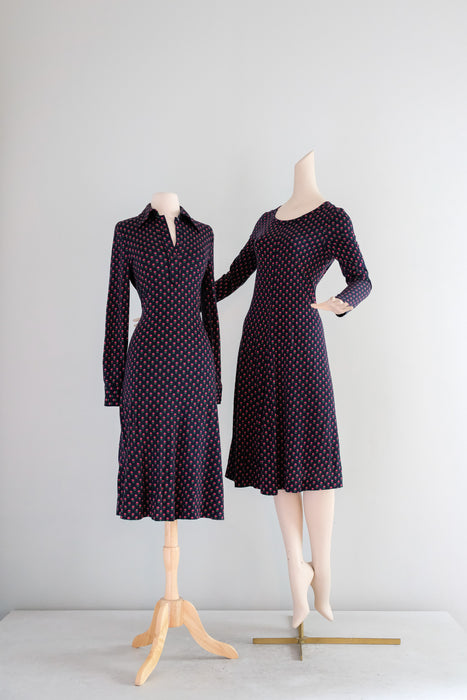 Vintage 1970's Diane Von Furstenberg Navy Floral Tent Dress / ML