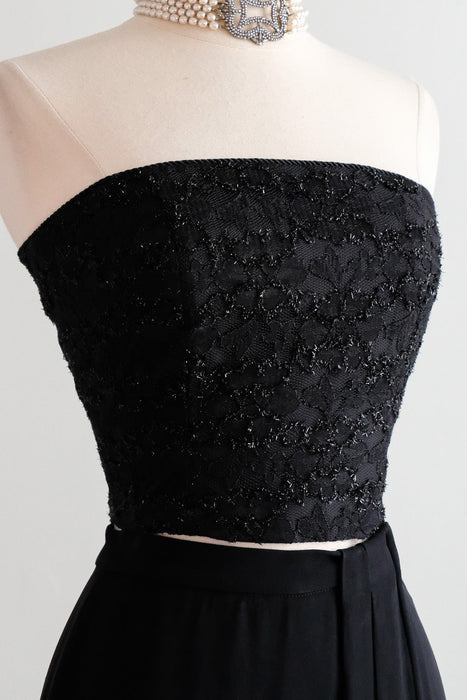 Vintage 1990's Strapless Black Lace Bustier Top by Studio J / S