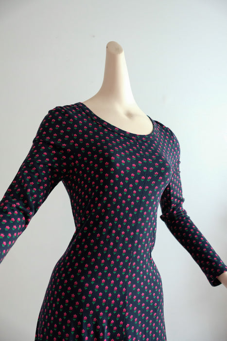 Vintage 1970's Diane Von Furstenberg Navy Floral Tent Dress / ML