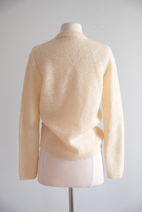Vintage 1960's Ivory Mohair Tulip Cardigan by Majestic / ML