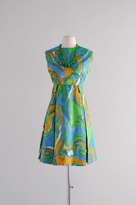 Fabulous 1960's Psychedelic Mod Print Shift Dress By Charles Cooper / Medium
