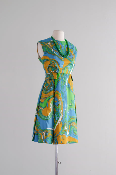 Fabulous 1960's Psychedelic Mod Print Shift Dress By Charles Cooper / Medium