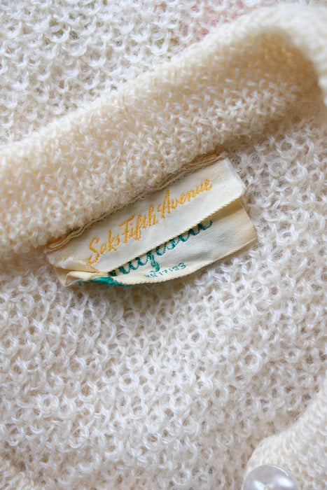 Vintage 1960's Ivory Mohair Tulip Cardigan by Majestic / ML