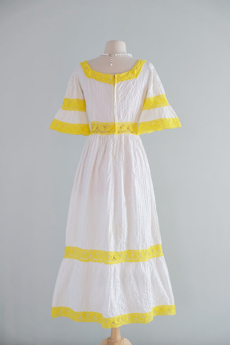 Vintage 1950's Sunny Yellow & Ivory Pintuck Mexican Wedding Dress / S – Xtabay Vintage Vintage 1950's Sunny Yellow & Ivory Pintuck Mexican Wedding Dress / S – Xtabay Vintage