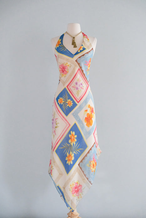 Vintage 1990's Floral Silk Chiffon Novelty Print Dress from Laundry by Shelli Segal / SM