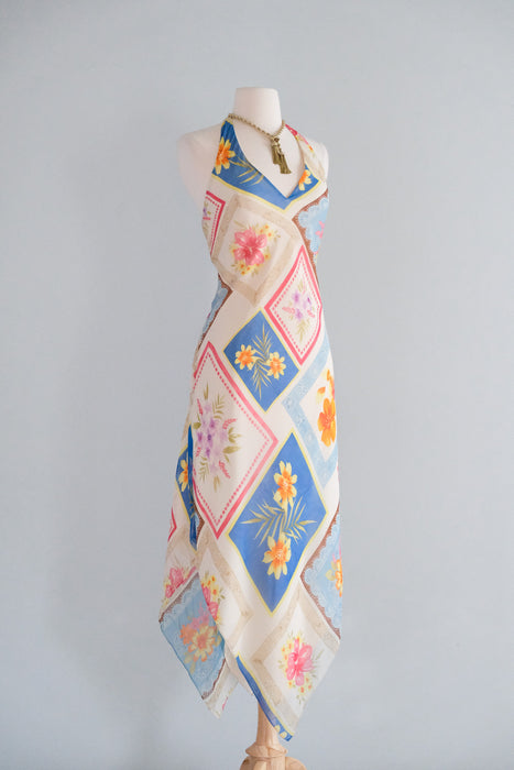 Vintage 1990's Floral Silk Chiffon Novelty Print Dress from Laundry by Shelli Segal / SM