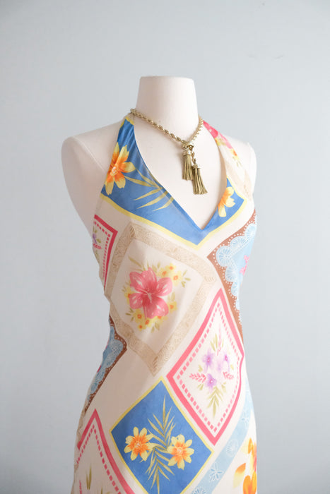Vintage 1990's Floral Silk Chiffon Novelty Print Dress from Laundry by Shelli Segal / SM