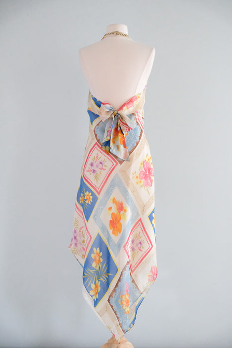 Vintage 1990's Floral Silk Chiffon Novelty Print Dress from Laundry by Shelli Segal / SM