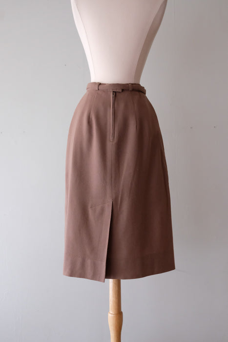 Sleek 1960's Mocha Wool Pencil Skirt / Sz S