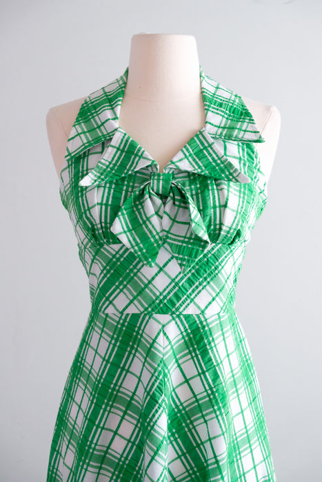 Vintage 1970's Kelly Green & Ivory Plaid Seersucker Dress by Mikey Jrs. of California / S