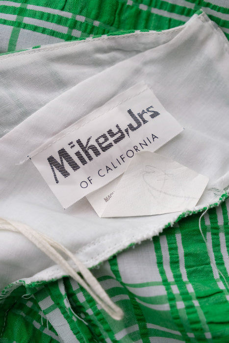 Vintage 1970's Kelly Green & Ivory Plaid Seersucker Dress by Mikey Jrs. of California / S